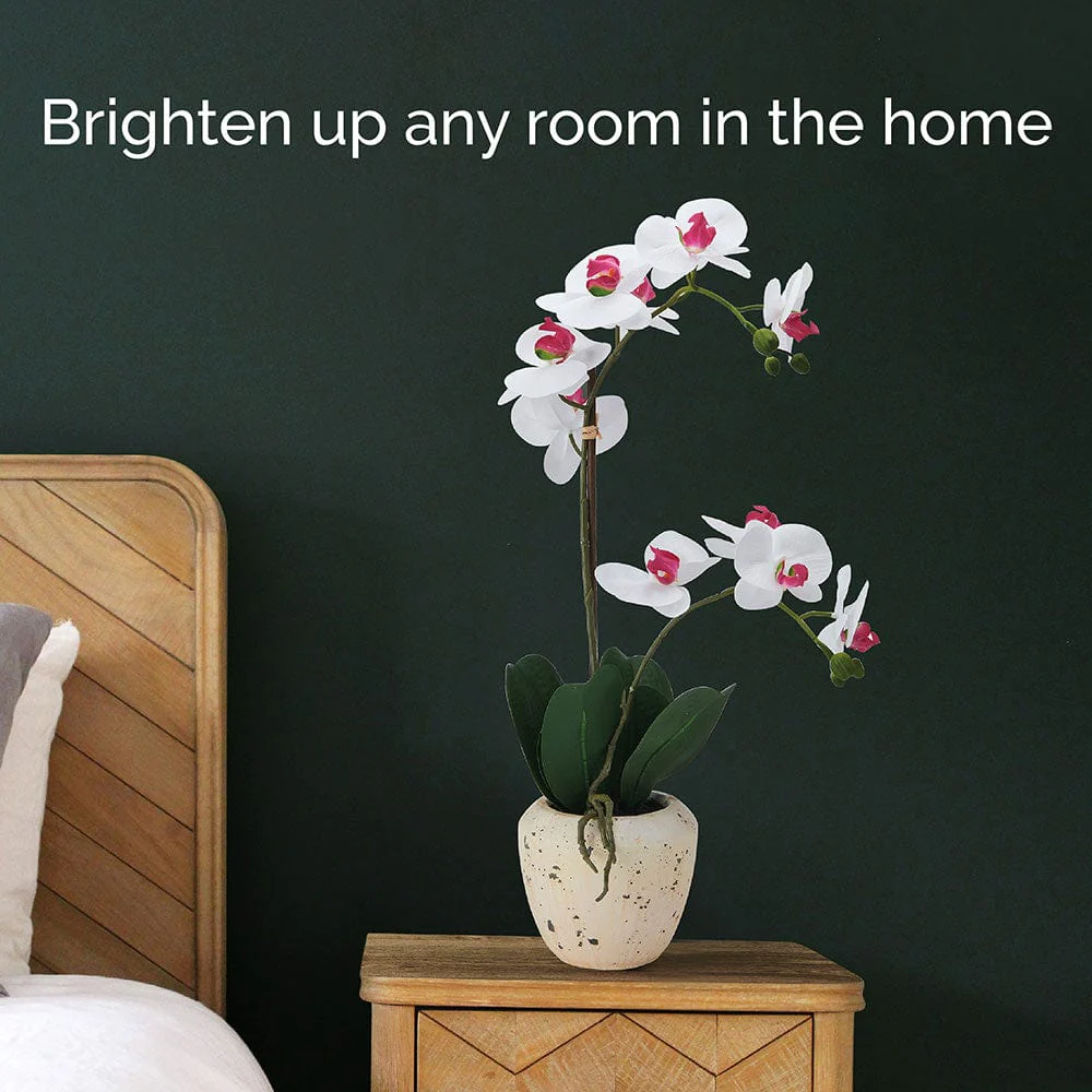 22 Inch Faux Orchid in Rustic Pot, White and Pink - Image 3