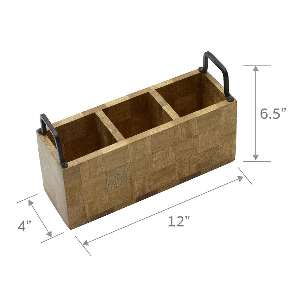 Avery Checkered Flatware Wood Caddy - Image 5