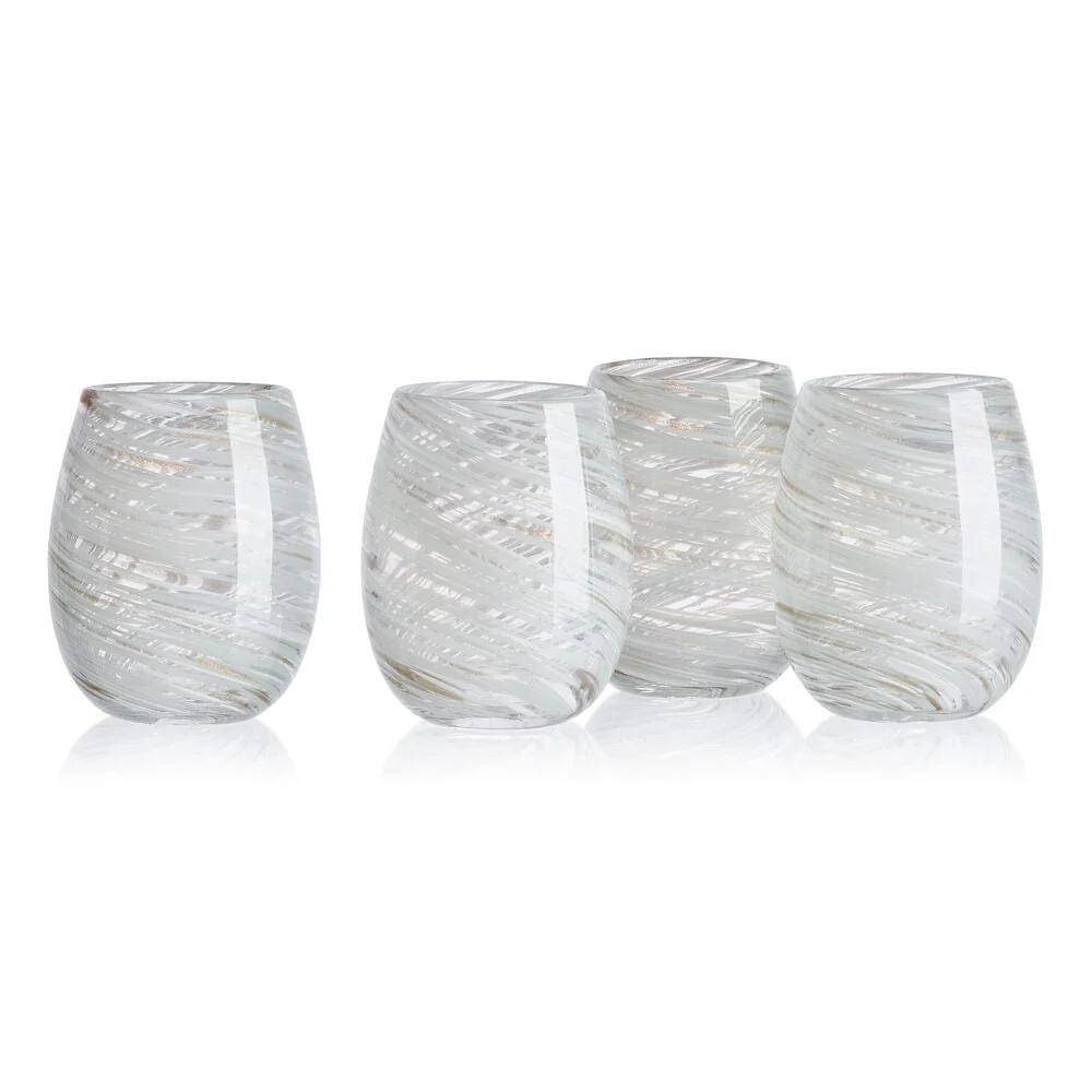 Color Swirl Gray Set of 4 Stemless Wine Glasses - Image 5