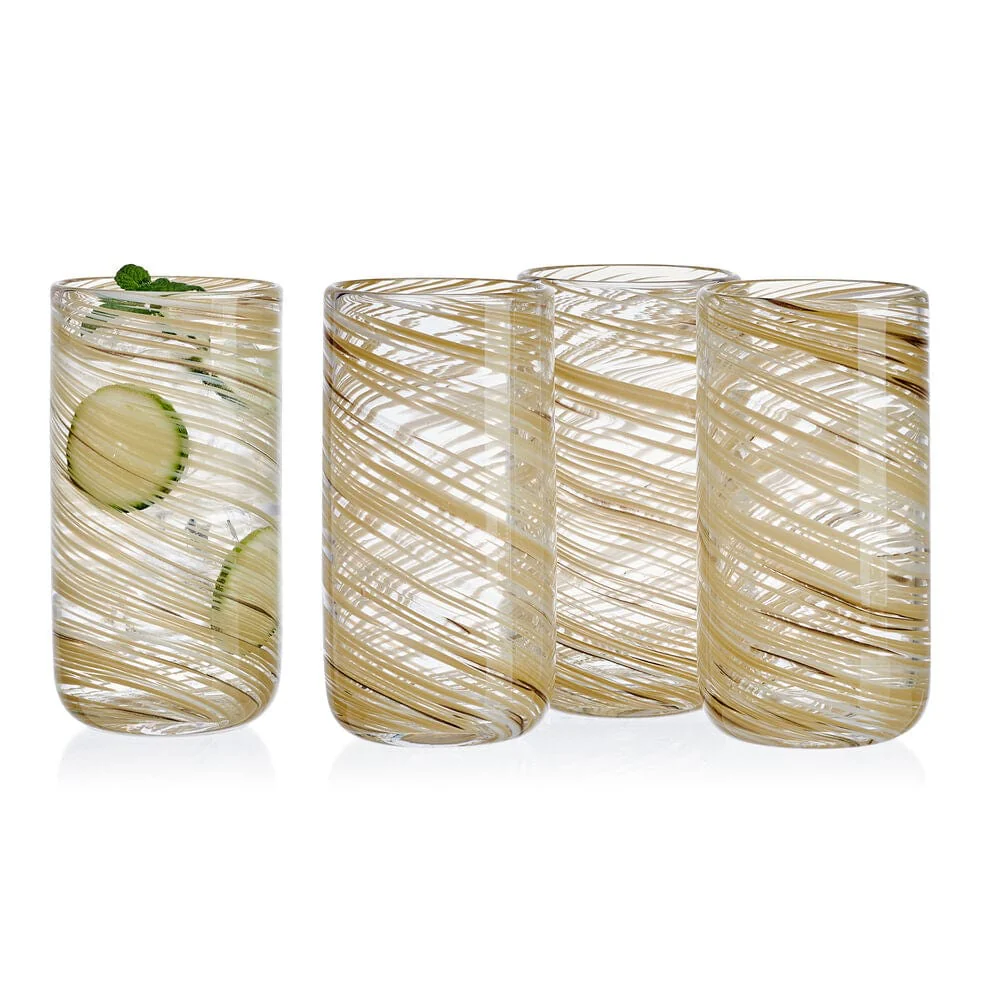 Color Swirl Honey Set of 4 High Ball Glasses
