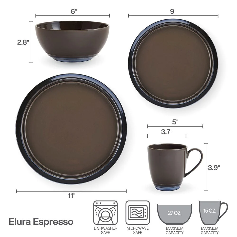 Elura Espresso 16 Piece Dinnerware Set, Service for 4 - Image 5