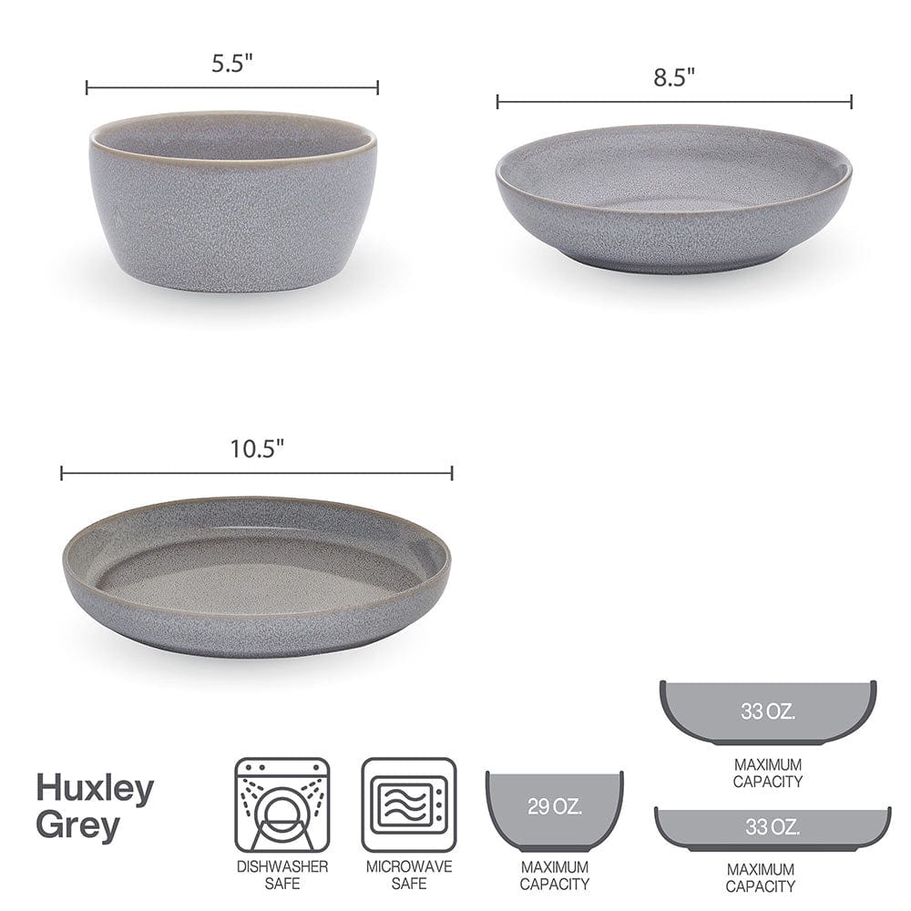 Huxley Grey 9 Piece Dinnerware Bowl Set, Service for 3 - Image 4