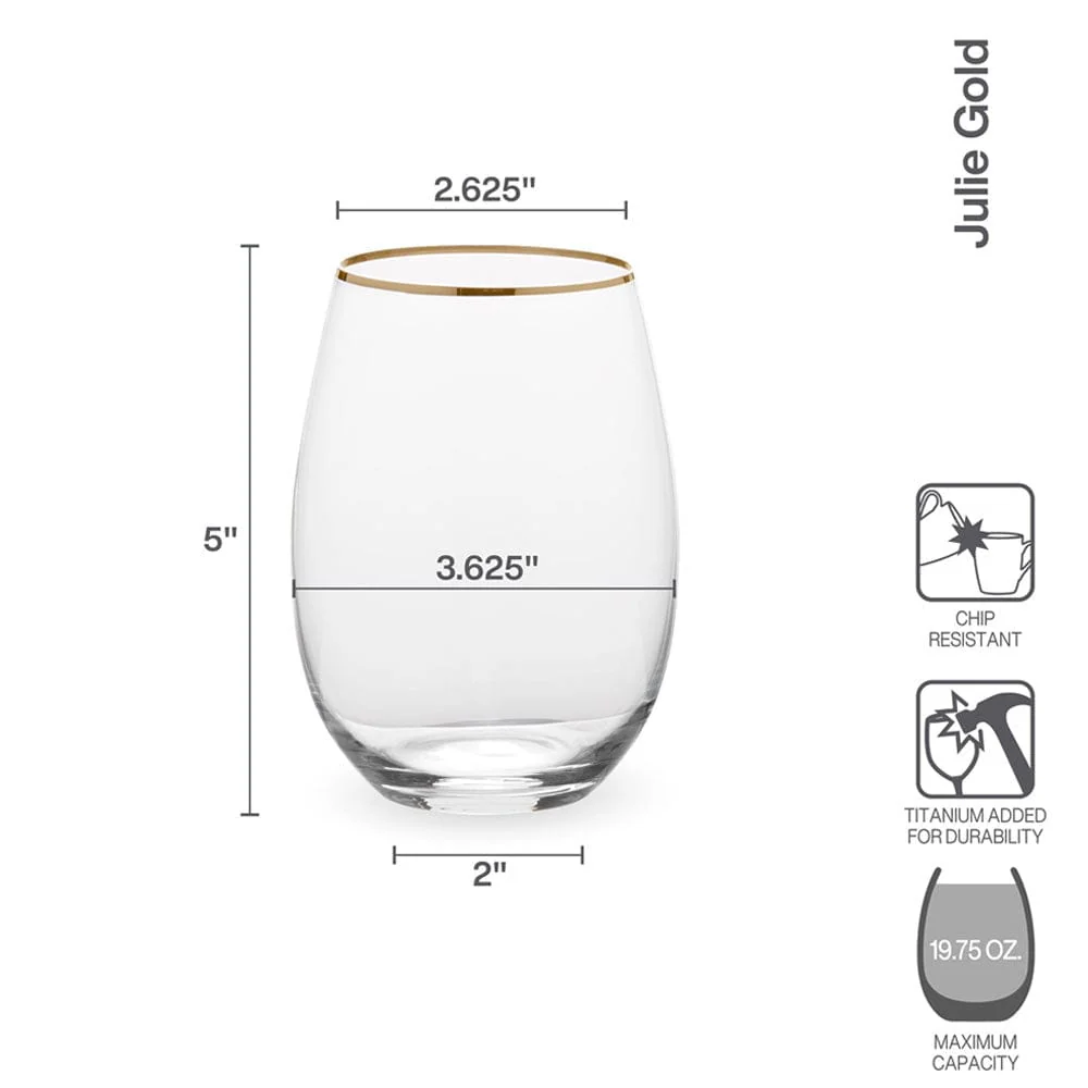 Julie Gold Set of 4 Stemless Wine Glasses - Image 4