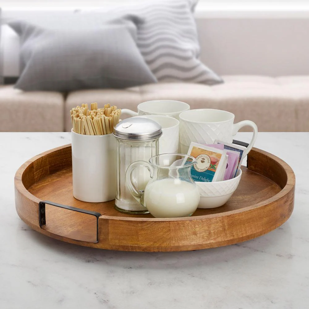 Lazy Susan Mango Wood Serve Tray, 18 Inch - Image 3