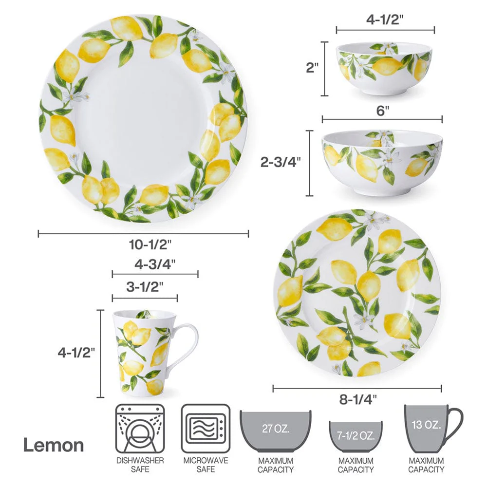 Lemons 40 Piece Dinnerware Set, Service for 8 - Image 4
