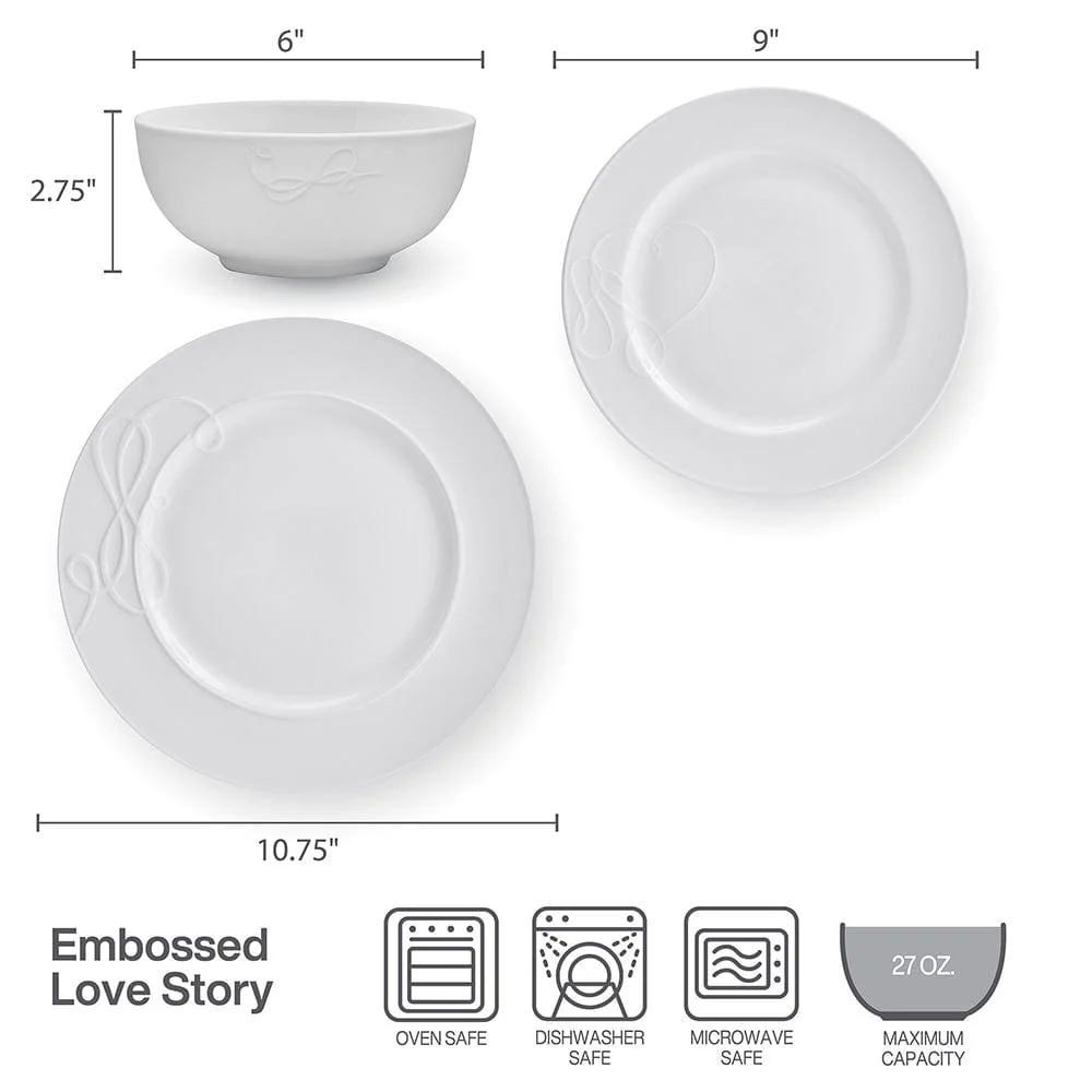 Love Story White 18 Piece Dinnerware Set, Service for 6 - Image 5