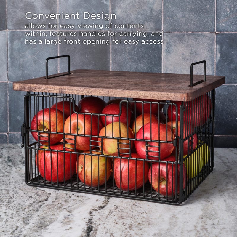 Madam Grid Stacking and Nesting Basket with Mango Wood Lid - Image 7