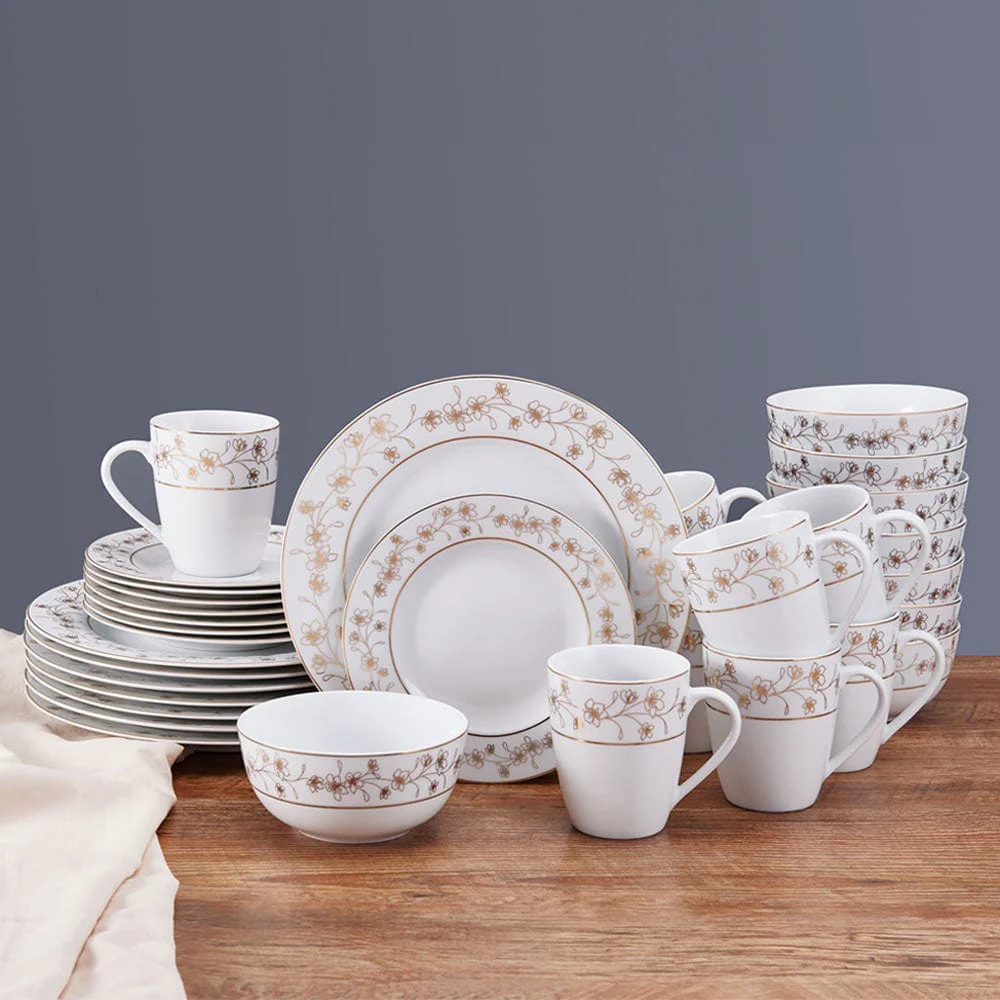 Metallic Floral Gold 32 Piece Dinnerware Set, Service for 8 - Image 3