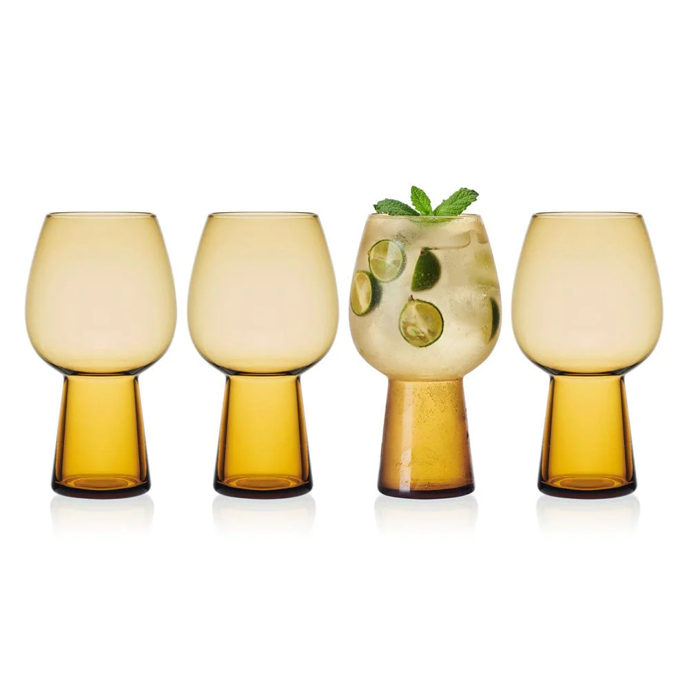 Phoebe Amber Set of 4 Goblet Beverage Glasses