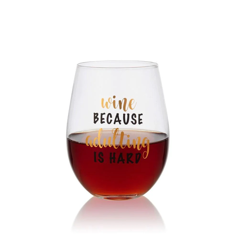 Double Wall Mug and Stemless Wine Glass Set of 2, Caffeine Wine Sentiment - Image 4
