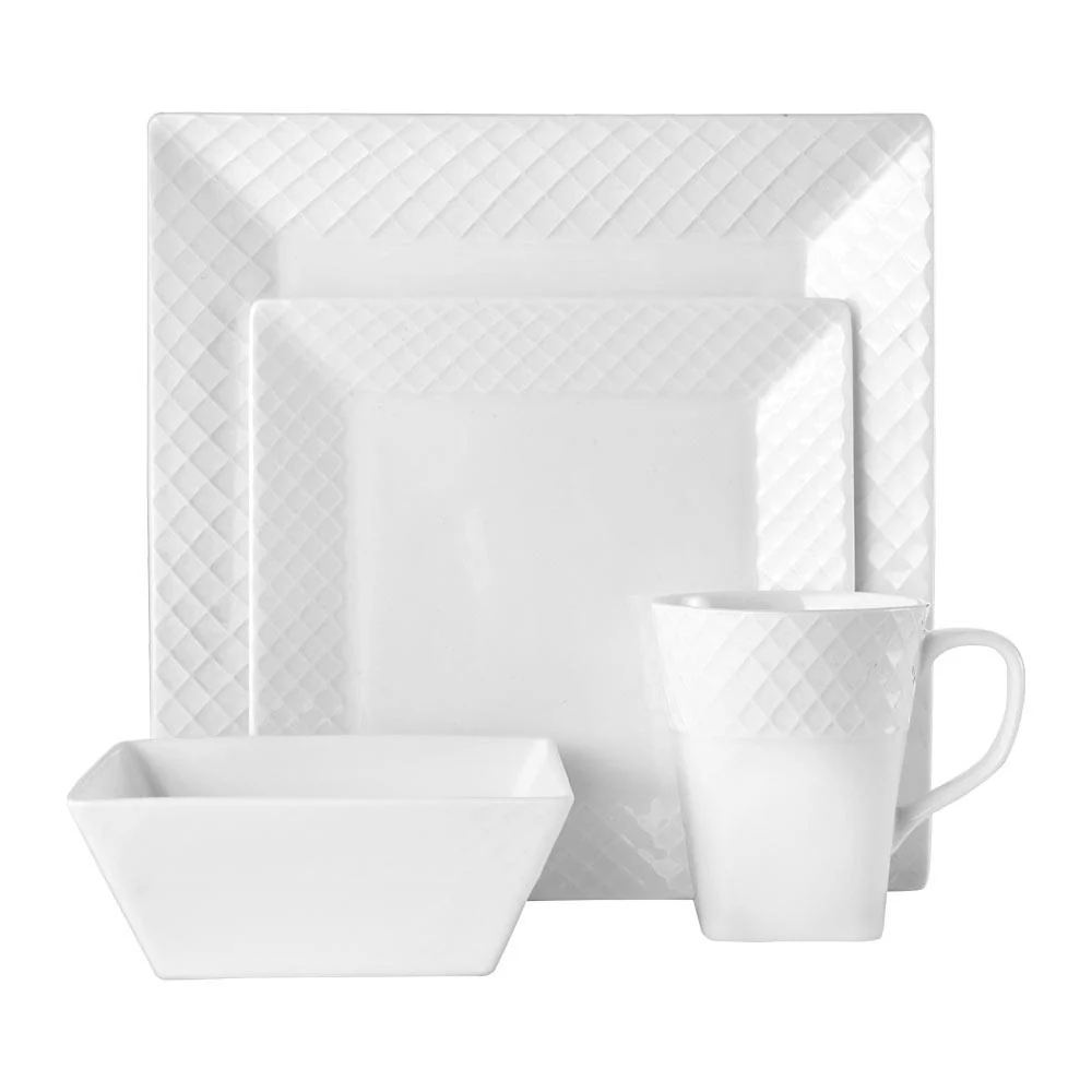 Trellis White Square 16 Piece Dinnerware Set, Service for 4 - Image 5